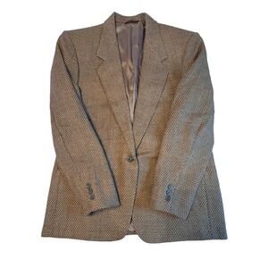 Mens Wool Blazer Jacket Tan Brown Geometric Pattern USA Made Tailored Sport Coat